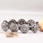 Vintage 1990s filigree silver bracelet with grey natural round diamond, unique handmade design, statement jewelry gift for women