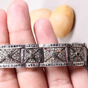 1991 Vintage Black Diamond Bracelet – Art Deco Style Sterling Silver Geometric Panel Link, Statement Jewelry Gift for Her