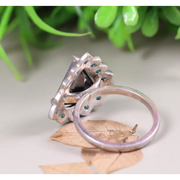 Art Deco Style Ring – 925 Sterling Silver Engagement Ring with Trillion Cut Black Moissanite & Blue Topaz Stones, Unique Anniversary Gift