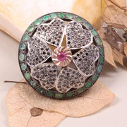 Victorian Floral Style Ring | Pink Ruby Gemstone & Emerald Diamond Sterling Silver Ring | Handmade Antique Style Jewelry for Women