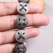 1990s Vintage Green Emerald Stones Bracelet – Antique Style 925 Sterling Silver Round Filigree Cuff, Unique Classic Jewelry Gift for Her