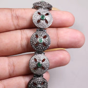 1990s Vintage Green Emerald Stones Bracelet – Antique Style 925 Sterling Silver Round Filigree Cuff, Unique Classic Jewelry Gift for Her