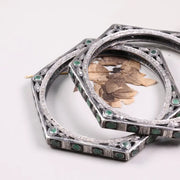 Vintage hexagon bangle, 925 sterling silver bracelet with green gemstones, antique Art Deco style unique classic bangle, gift for her