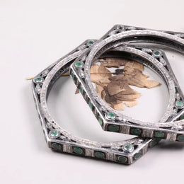Vintage hexagon bangle, 925 sterling silver bracelet with green gemstones, antique Art Deco style unique classic bangle, gift for her