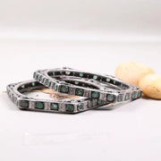 Vintage Hexagon Bangle – 925 Sterling Silver Bracelet with Green Gemstones, Antique Art Deco Style Classic Bracelet, Unique Gift for Her