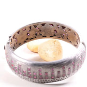 Vintage 925 Silver Bracelet – 1992s Handmade Antique Pink Ruby Gemstone Cuff, Unique Sterling Silver Statement Jewelry Gift for Women