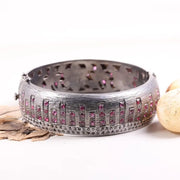 Vintage 925 Silver Bracelet – 1992s Handmade Antique Pink Ruby Gemstone Cuff, Unique Sterling Silver Statement Jewelry Gift for Women