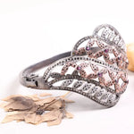 Vintage 1995 rose gold floral cuff bracelet with brown stones, black rhodium finish elegant designer statement jewelry