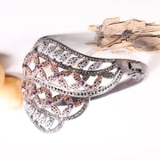 Vintage 1990s Rose Gold Floral Cuff Bracelet – Elegant Designer Statement Jewelry with Brown Stones & Black Rhodium Finish