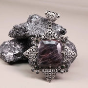 Art Deco style sterling silver pendant with cushion cut large purple diamond, 19th century inspired jewelry gift