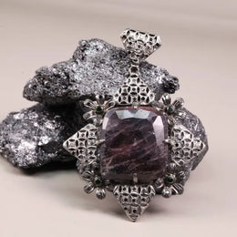 Art Deco style sterling silver pendant with cushion cut large purple diamond, 19th century inspired jewelry gift