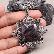 Art Deco style sterling silver pendant with cushion cut large purple diamond, 19th century inspired jewelry gift