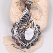 Vintage White Opal Pendant – Antique Diamond Art Deco Style Silver Pendant | Handmade Statement Jewelry, Unique Gift for Her