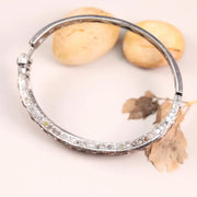 Handcrafted Vintage Sterling Silver Bracelet – 925 Wavy Cuff with Round Pastel Stones, Antique Look Statement Jewelry Gift for Women
