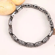 Vintage Black Diamond Link Bracelet, Square Design 925 Silver Bracelet, Natural Round Handmade Silver Statement Bracelet, Gift For Women