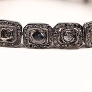 Vintage Black Diamond Link Bracelet, Square Design 925 Silver Bracelet, Natural Round Handmade Silver Statement Bracelet, Gift For Women