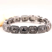 1991 vintage black diamond bracelet, Art Deco sterling silver geometric panel link, statement jewelry gift for her