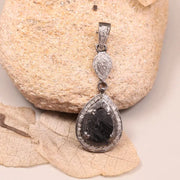 Georgian Style Vintage Teardrop Black Stone Pendant Necklace – Sterling Silver Filigree Gothic Boho Jewelry, Antique Style Gift
