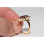 Classic lab created gemstone ring with oval amethyst stone and sparkling diamond band