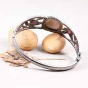 Vintage Art Deco Bracelet – 925 Sterling Silver Cuff with Ruby Accents, Filigree Diamond Design, Unique Antique Jewelry for Anniversary Gift