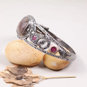 Vintage Art Deco Bracelet – 925 Sterling Silver Cuff with Ruby Accents, Filigree Diamond Design, Unique Antique Jewelry for Anniversary Gift