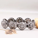 Vintage 1990s filigree silver bracelet with grey natural round diamond, unique handmade design, statement jewelry gift for women