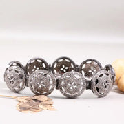 Vintage 1990s filigree silver bracelet with grey natural round diamond, unique handmade design, statement jewelry gift for women