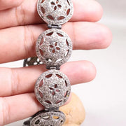 Vintage 1990s Filigree Silver Bracelet, Unique Style Design Bracelet, Grey Natural Round Diamond Bracelet, Handmade Jewelry Gift for Women