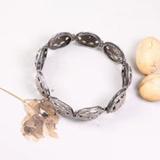 Vintage 1990s Filigree Silver Bracelet, Unique Style Design Bracelet, Grey Natural Round Diamond Bracelet, Handmade Jewelry Gift for Women