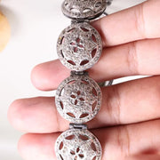 Vintage 1990s Filigree Silver Bracelet, Unique Style Design Bracelet, Grey Natural Round Diamond Bracelet, Handmade Jewelry Gift for Women