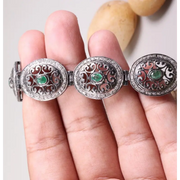 Vintage 925 Sterling Silver Bracelet – Green Emerald Gemstone Elegant Statement Link Cuff, Antique Style Jewelry Gift for Her