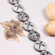 1990s Vintage Green Emerald Stones Bracelet – Antique Style 925 Sterling Silver Round Filigree Cuff, Unique Classic Jewelry Gift for Her