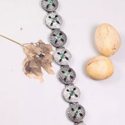 1990s Vintage Green Emerald Stones Bracelet – Antique Style 925 Sterling Silver Round Filigree Cuff, Unique Classic Jewelry Gift for Her