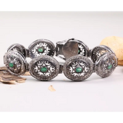 Vintage 925 Sterling Silver Bracelet – Green Emerald Gemstone Elegant Statement Link Cuff, Antique Style Jewelry Gift for Her