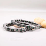 Vintage Hexagon Bangle – 925 Sterling Silver Bracelet with Green Gemstones, Antique Art Deco Style Classic Bracelet, Unique Gift for Her