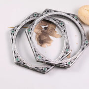 Vintage Hexagon Bangle – 925 Sterling Silver Bracelet with Green Gemstones, Antique Art Deco Style Classic Bracelet, Unique Gift for Her
