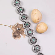 Vintage 1995 Green Gemstone Bracelet – Emerald Art Deco Sterling Silver Star Design, Elegant Handmade Unique Jewelry