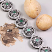 Vintage 1995 Green Gemstone Bracelet – Emerald Art Deco Sterling Silver Star Design, Elegant Handmade Unique Jewelry