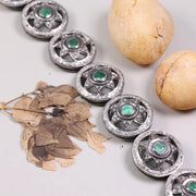 Vintage 1995 Green Gemstone Bracelet – Emerald Art Deco Sterling Silver Star Design, Elegant Handmade Unique Jewelry