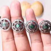 Vintage 1995 Green Gemstone Bracelet – Emerald Art Deco Sterling Silver Star Design, Elegant Handmade Unique Jewelry