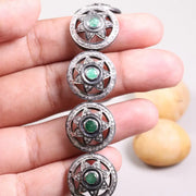 Vintage 1995 Green Gemstone Bracelet – Emerald Art Deco Sterling Silver Star Design, Elegant Handmade Unique Jewelry