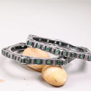 Vintage Hexagon Bangle – 925 Sterling Silver Bracelet with Green Gemstones, Antique Art Deco Style Classic Bracelet, Unique Gift for Her