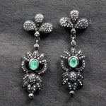 Georgian style emerald drop earrings with Art Deco design, sterling silver and diamond accents statement jewelry gift.