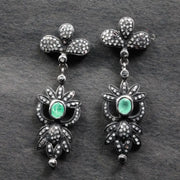 Georgian style emerald drop earrings with Art Deco design, sterling silver and diamond accents statement jewelry gift.
