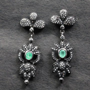 Georgian Style Art Deco Emerald Drop Earrings, Sterling Silver with Diamond Accents, Vintage Statement Jewelry Gift