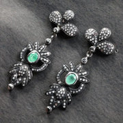 Georgian Style Art Deco Emerald Drop Earrings, Sterling Silver with Diamond Accents, Vintage Statement Jewelry Gift