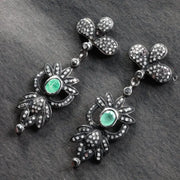 Georgian Style Art Deco Emerald Drop Earrings, Sterling Silver with Diamond Accents, Vintage Statement Jewelry Gift