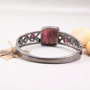 Vintage Ruby Square Bracelet – Antique Style Sterling Silver Cuff with Large Pink Gemstone, Bohemian Statement Jewelry & Unique Gift for Her
