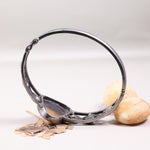 1992 vintage sterling silver cuff bracelet, antique freeform gemstone bracelet with honey yellow diamond, unique statement jewelry