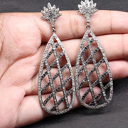 Elegant Silver Statement Drop Earrings – Vintage Art Deco Crystal Dangle Lotus Teardrop Earrings, Gift for Her